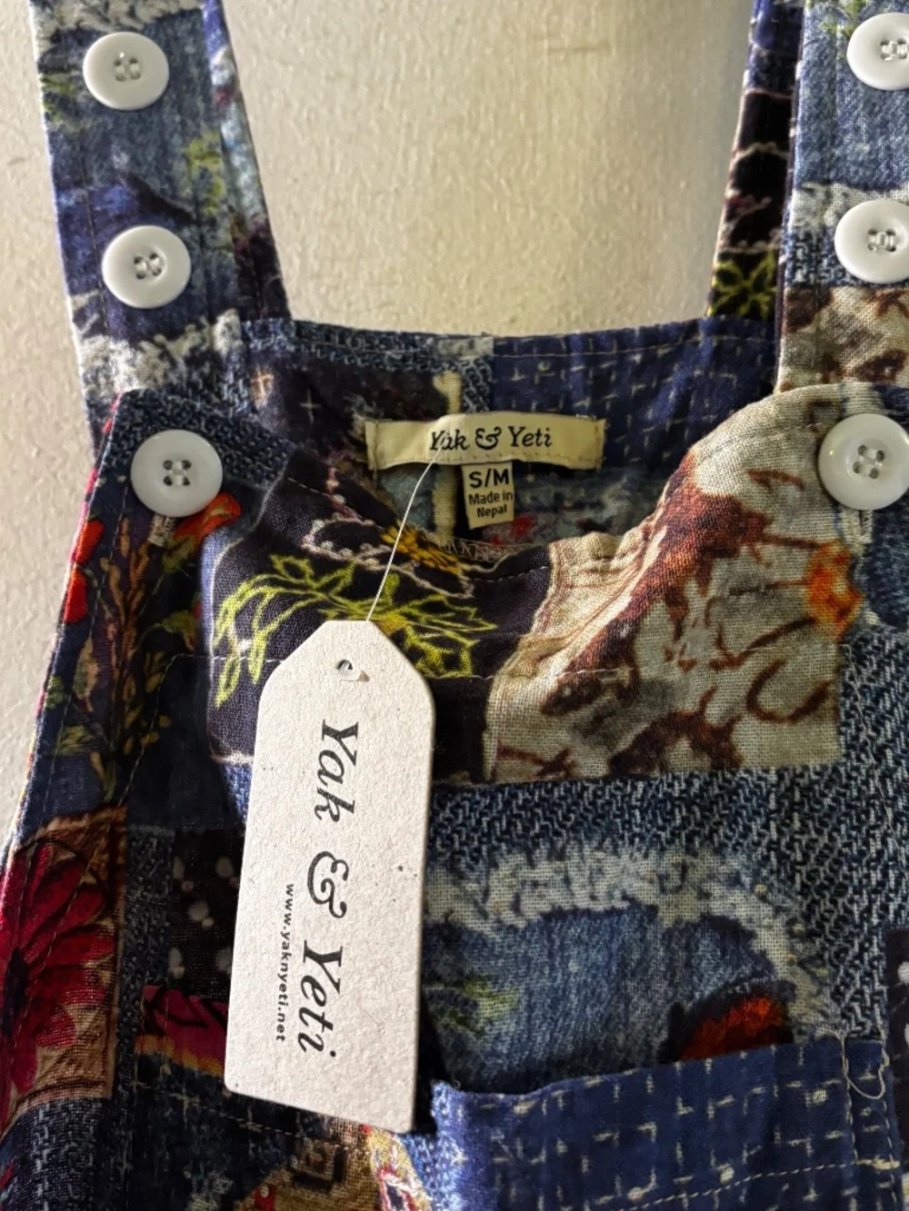 Embroidered Patchwork Denim Jumper Romper in Dark Blue Multi - Picture 3 of 9